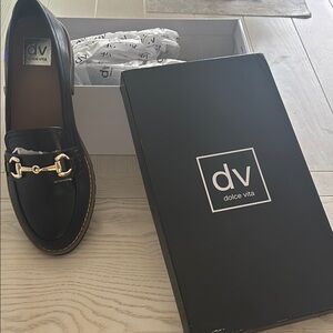 Dolce Vita Black Loafers with Gold Accent